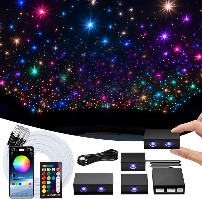 VASTFIRE Split Starlight Headliner Kit - 1200pcs 0.02in 4.9ft Fiber Optic RGBW Star Lights for Car with 6 Light Heads 16W Engine Easy to Hide,Flexible Wiring,APP/Remote Control for Car Roof Ceiling - Image 1